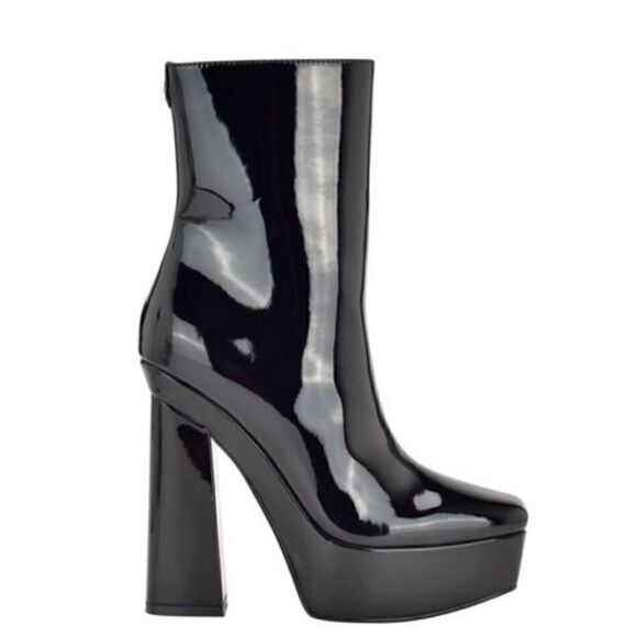 GUESS Womens Black 1-1/2" Platform Logo Byra  Toe Block Heel Booties shoes  6M - Picture 2 of 11